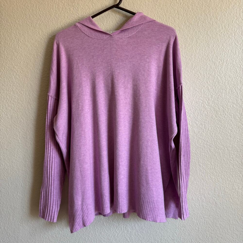 Zenana Running Late Hooded Long Sleeve lightweight Ribbed Sweater Pink Size L/XL